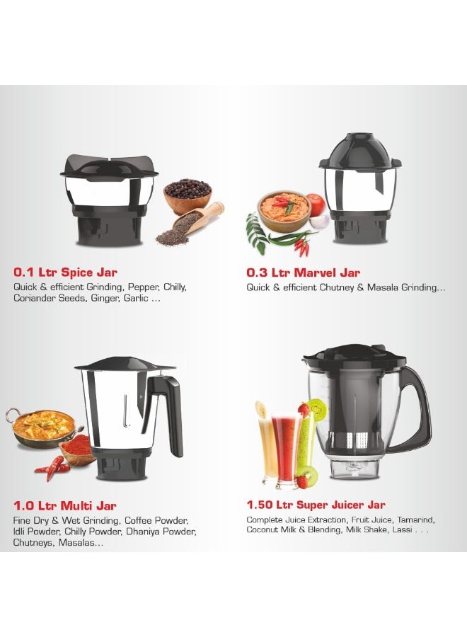 Vidiem Eva Elite Mixer Grinder 710 A, 750W with 4 Jars (1 Juicer + 3 Leakproof Jars) | Self-Locking Jars | ARIA Cool Tec Motor | Dynamically Balanced Blades | 5-Year Motor Warranty | Black - Image 3
